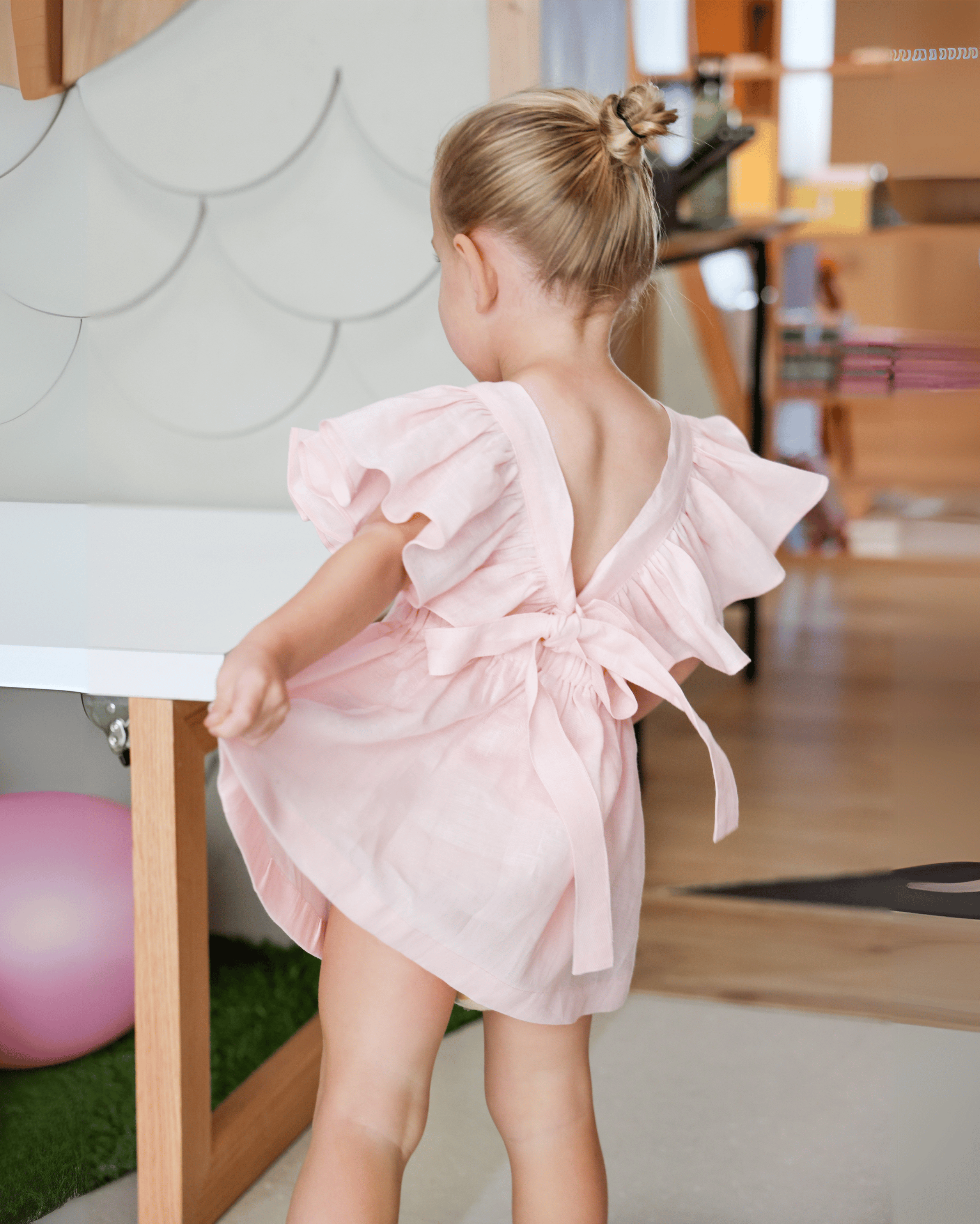 Linen Open Back Frill Dress – Mace & Co Kids