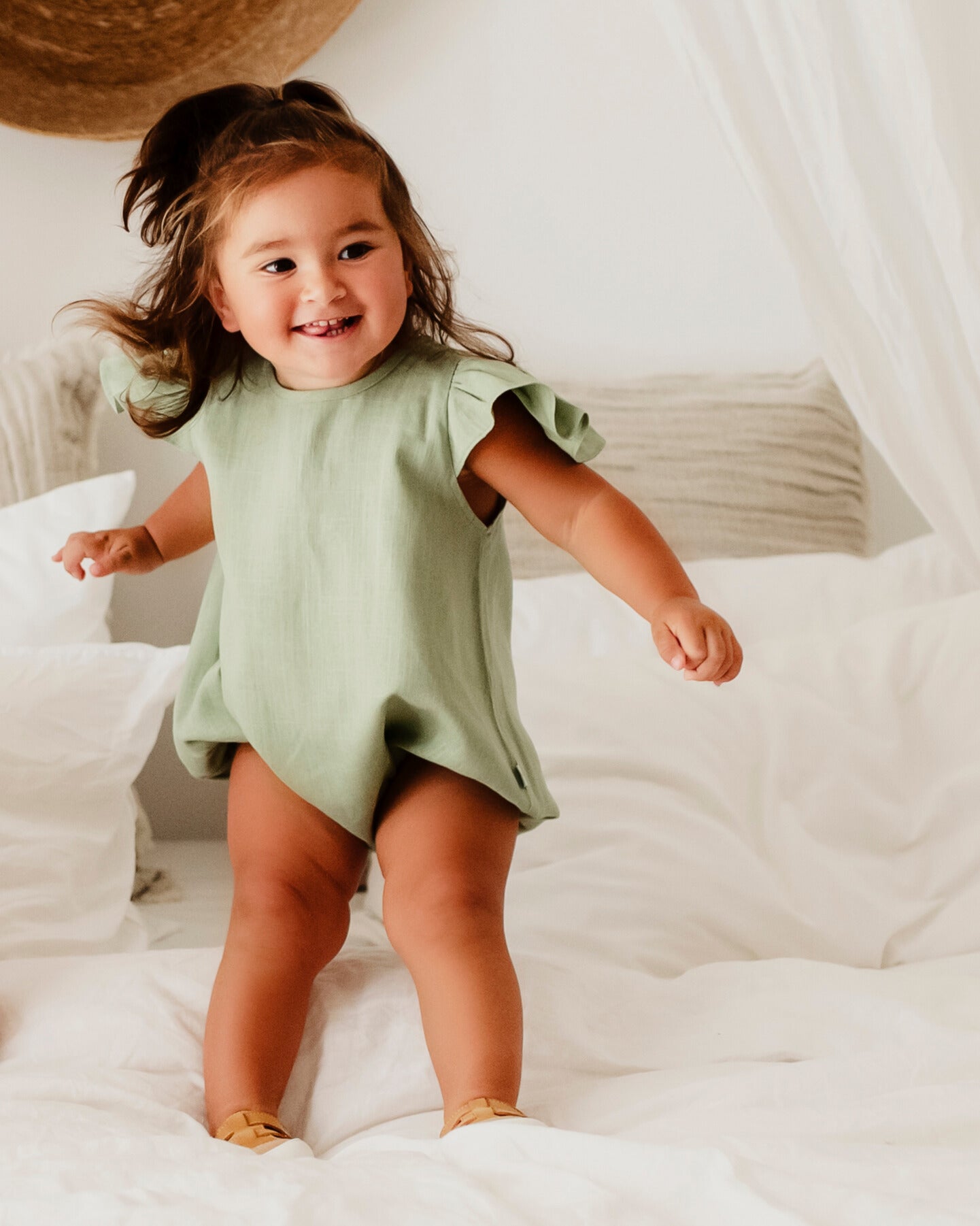 Linen Frill Sleeve Romper