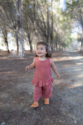 Load image into Gallery viewer, mace and co kids Dubai muslin cotton top and pants two piece set, rustic brown colour, ages 12-18 months, front view, perfect for casual wear, parties and playtime