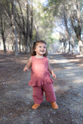 Load image into Gallery viewer, mace and co dubai kids rustic brown colour muslin top and pants two piece set, for girls, perfect for casual wear, playtime or parties