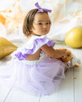 Load image into Gallery viewer, mace and co kids clothing dubai tulle dress in purple and white colour, for girls ages up to seven years old, including infant and toddler. Perfect for special occasions, birthday parties and playtime.