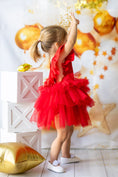 Load image into Gallery viewer, mace and co kids dubai, tutu frill open back dress, red colour, front view, ages 2-3 years