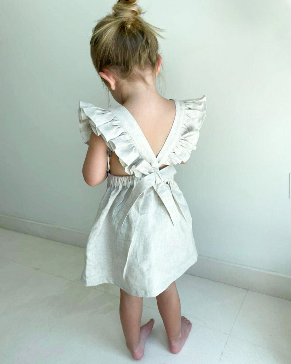 Linen Open Back Frill Dress