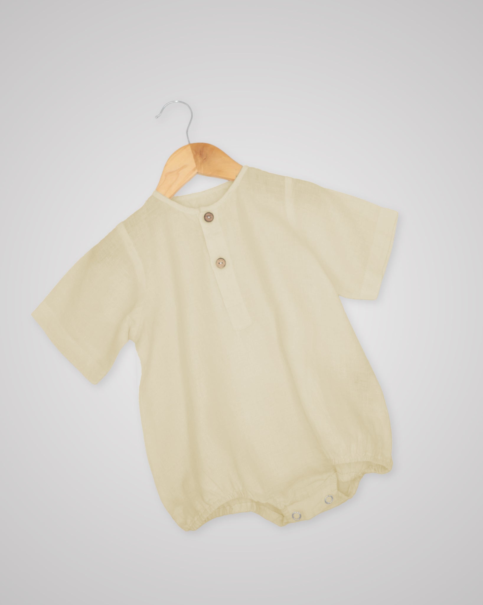 Unisex Linen Button Romper with Sleeves