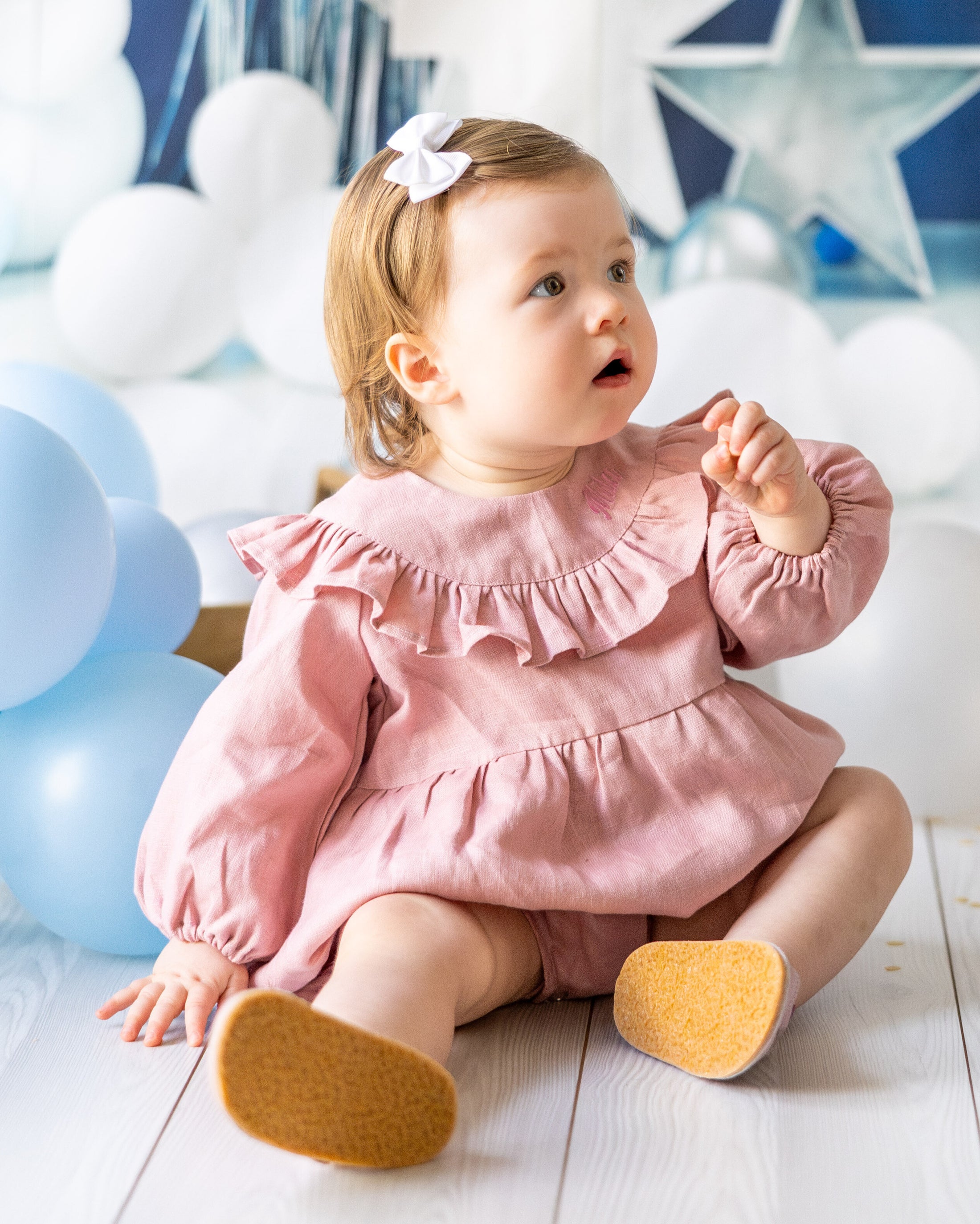 Pink Long-Sleeved Linen Rosie Romper