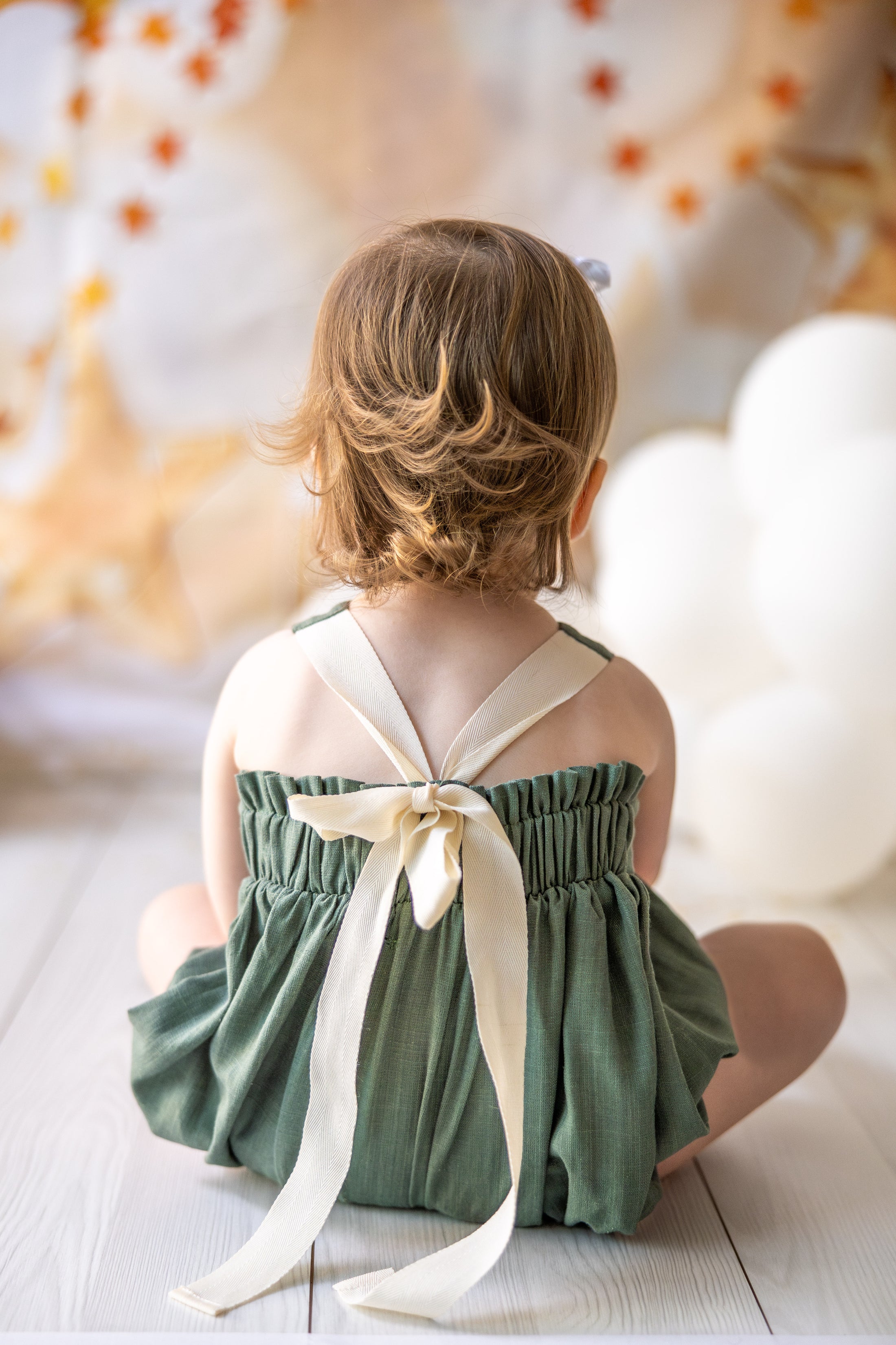 Pre-Made: Linen Bow Back Romper