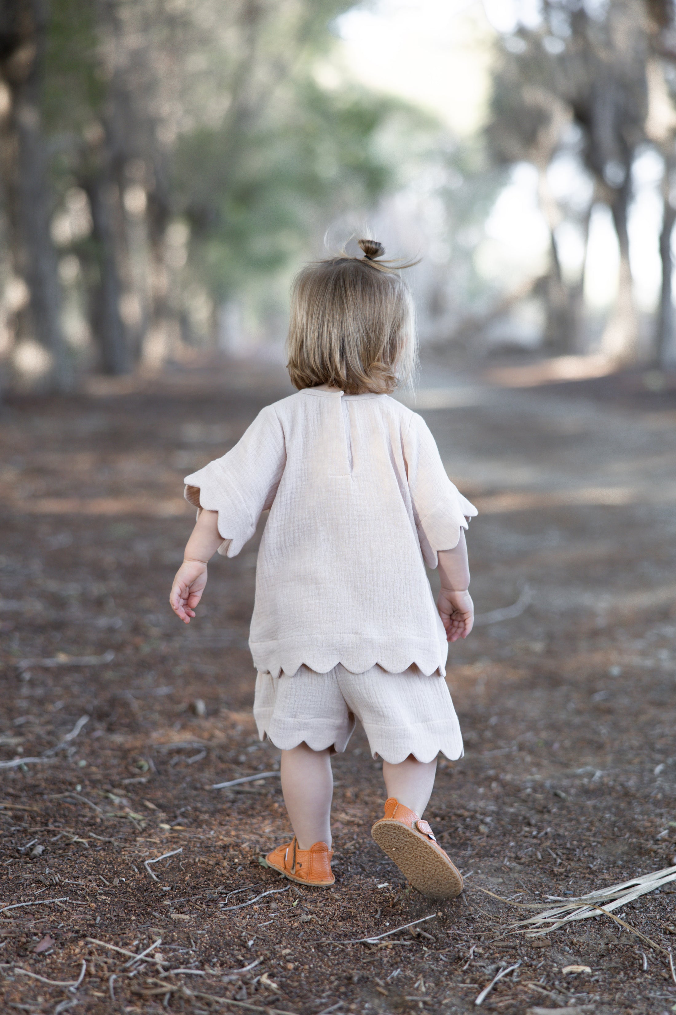 Pre-Made: Muslin Scallop Top & Shorts Set - Light Beige