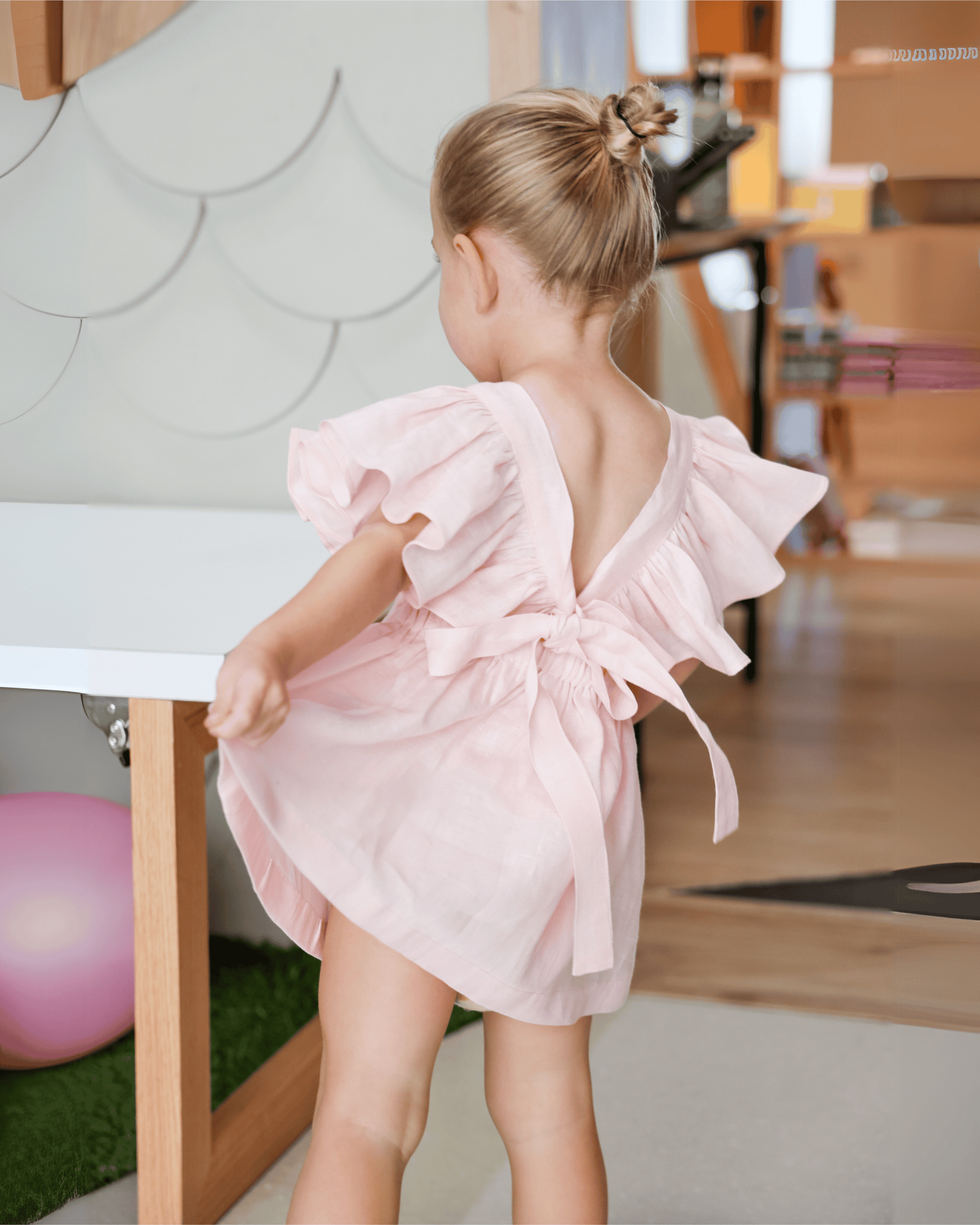 Linen Open Back Frill Dress