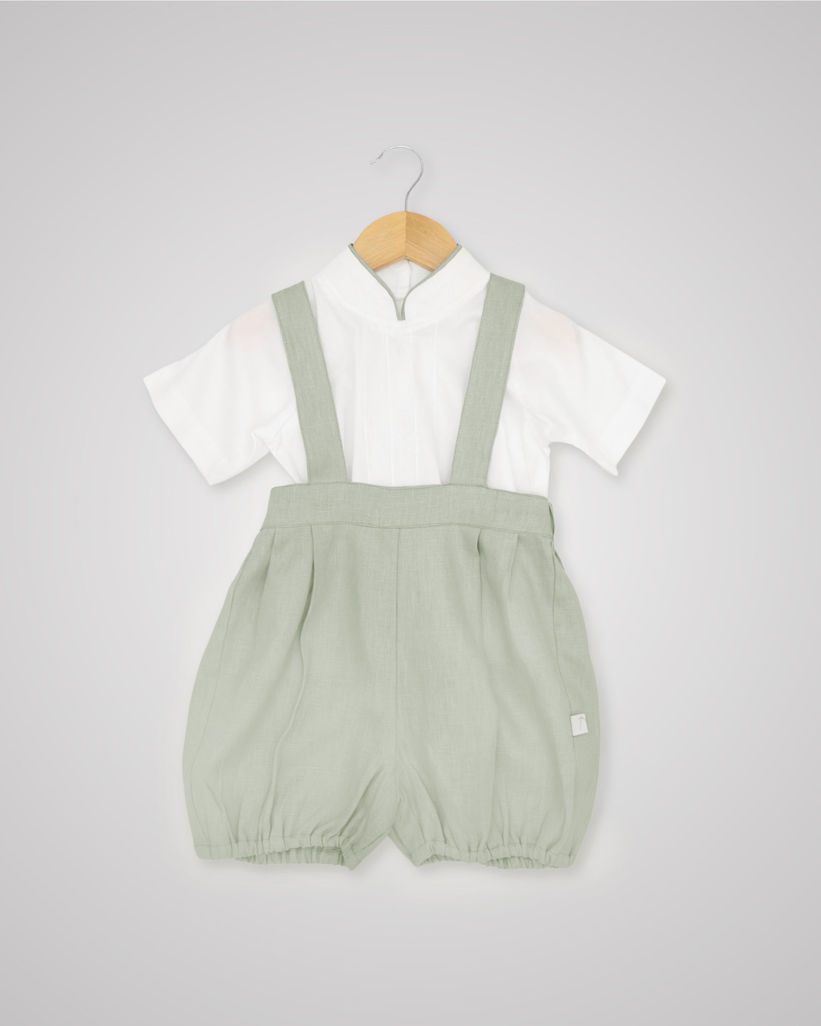 Linen Bloomer Shorts With Braces & Tee Set