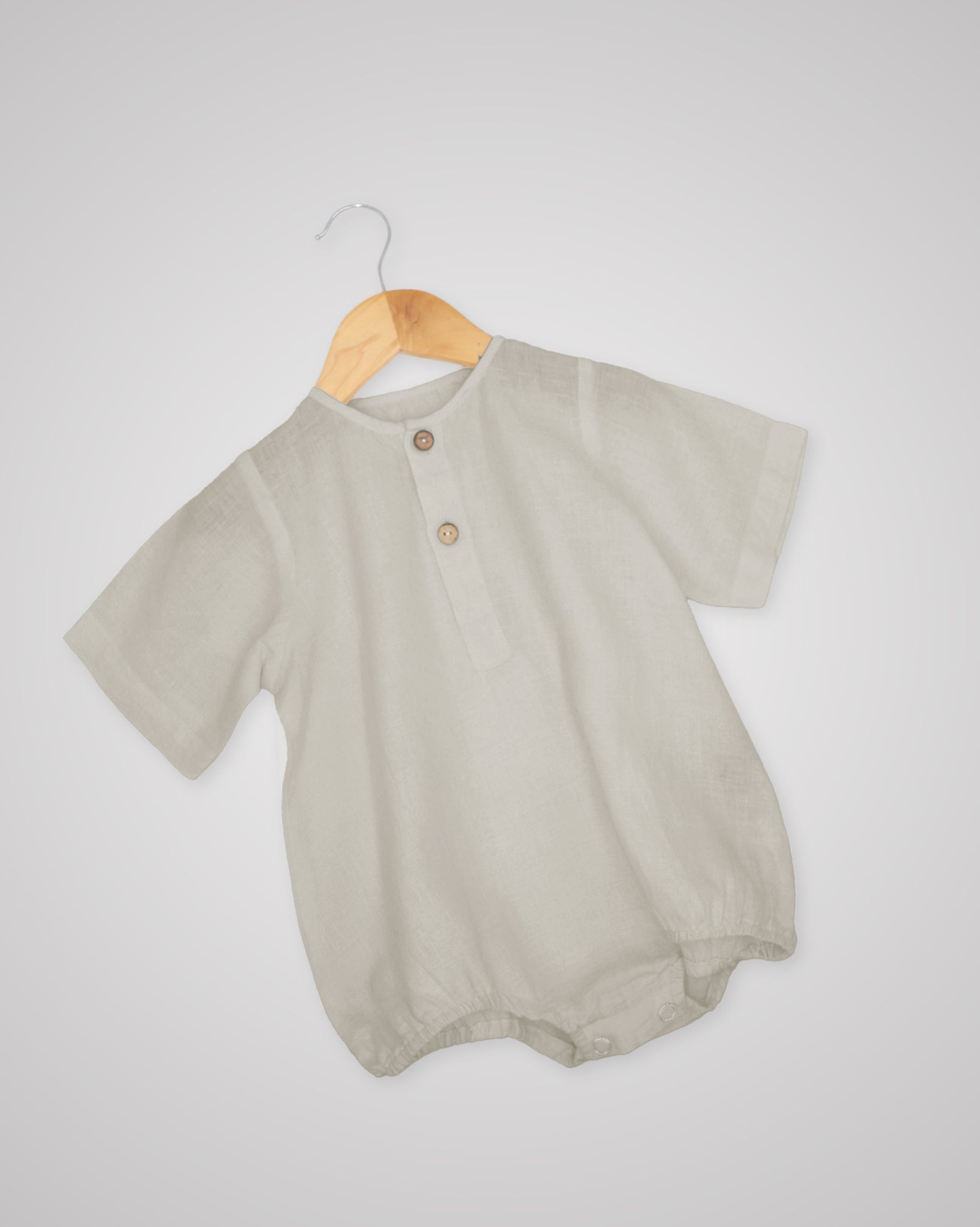 Unisex Linen Button Romper with Sleeves