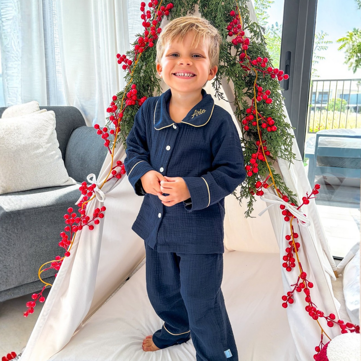 Navy & Gold Muslin Pyjamas