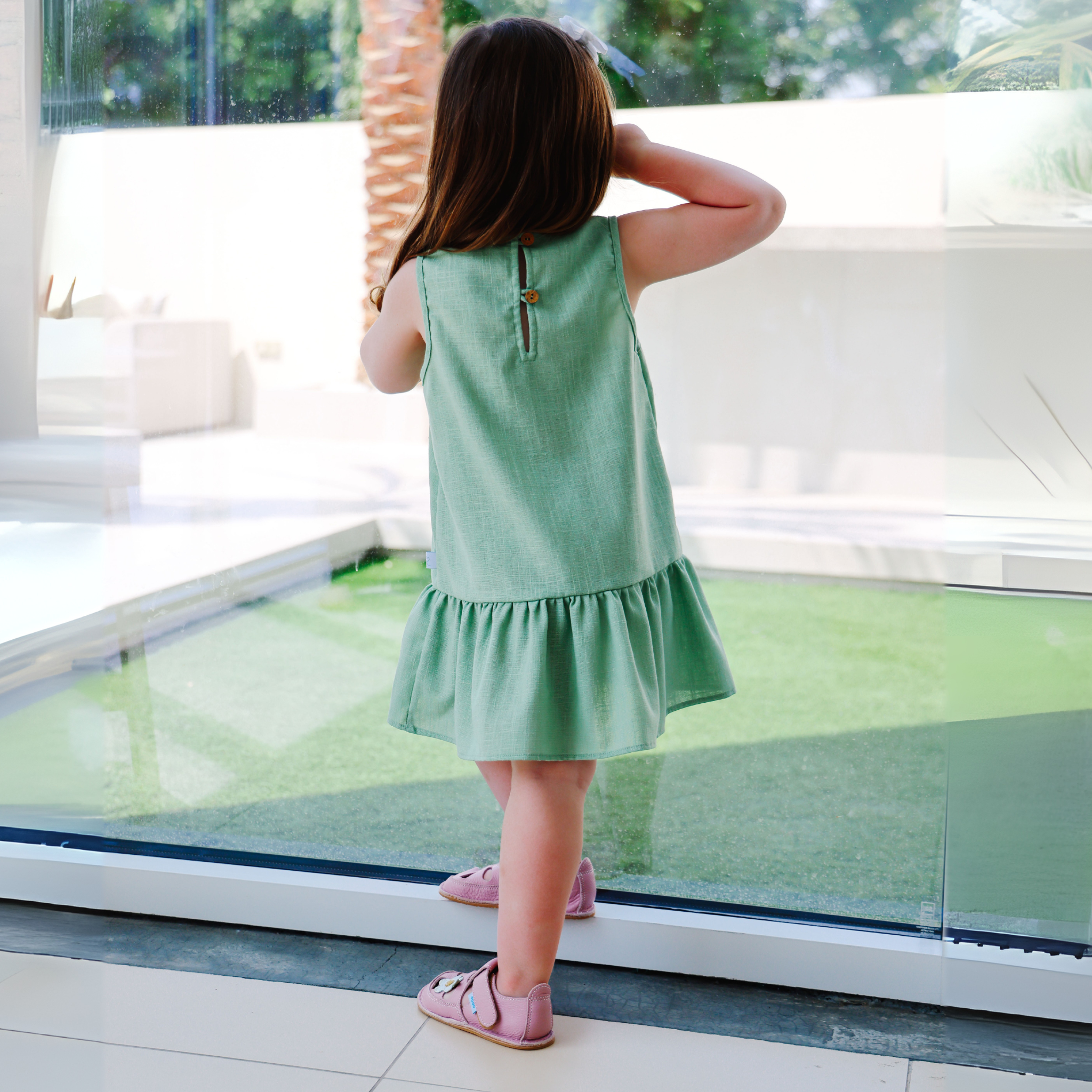 Linen Ruffle Hem Dress