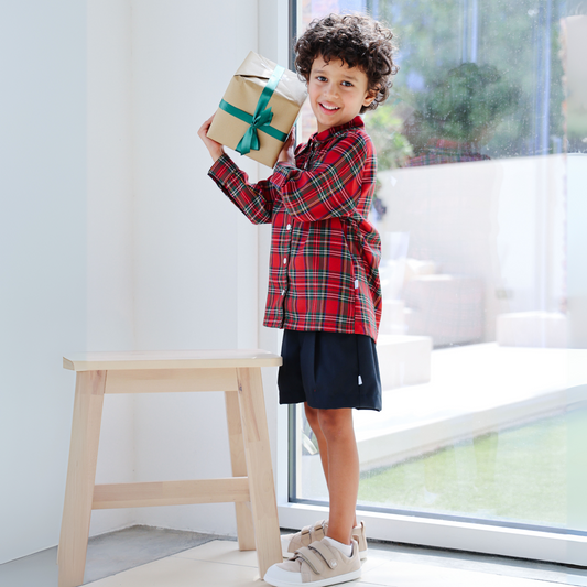 Long-Sleeved Tartan Shirt & Shorts Set