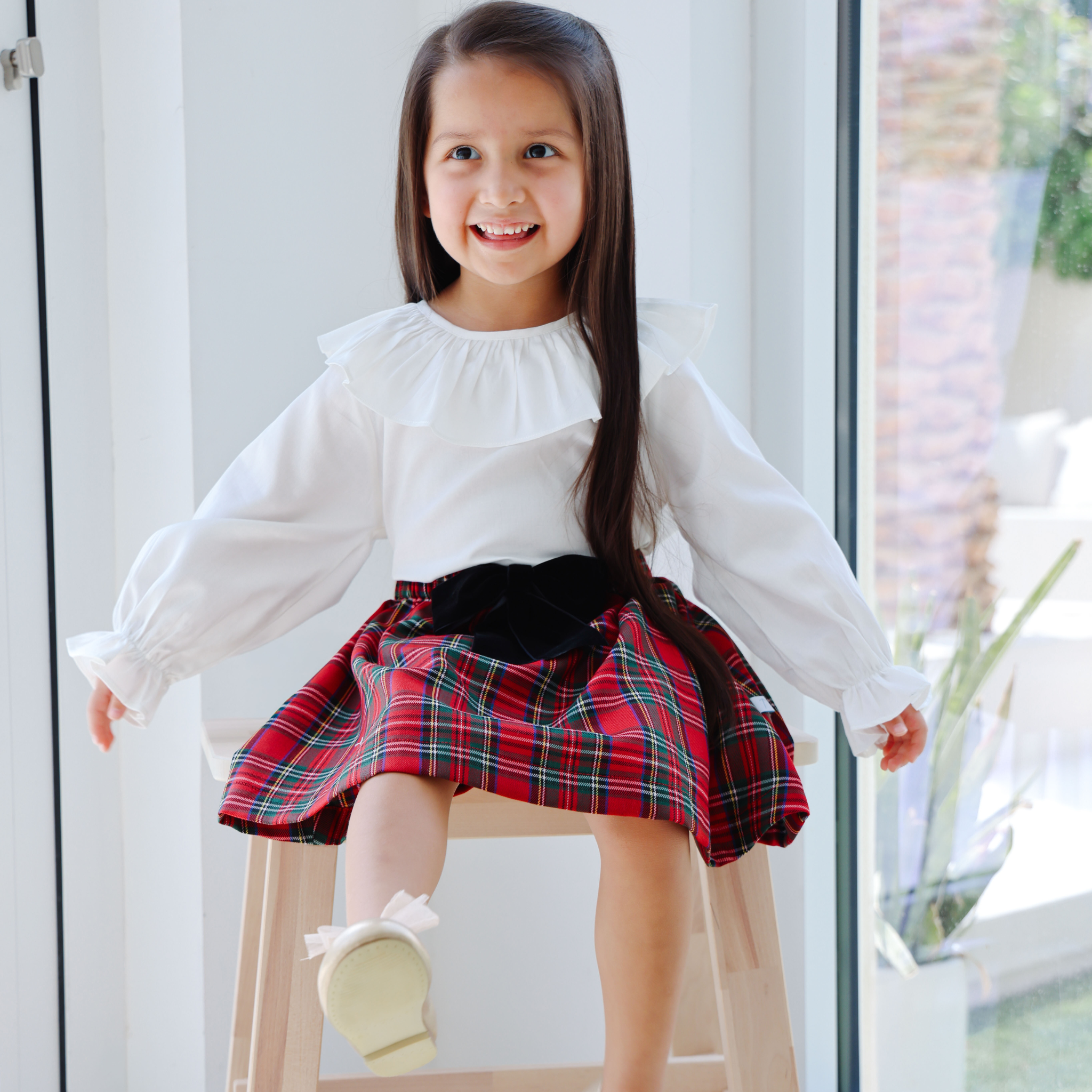 Tartan Skirt & Ruffle Shirt