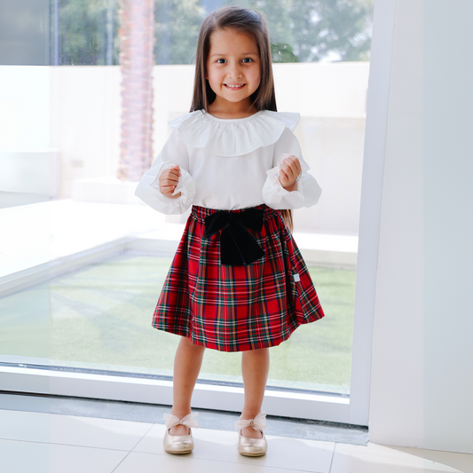 Tartan Skirt & Ruffle Shirt