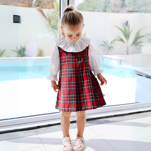 Tartan Pinafore Dress & Ruffle Shirt