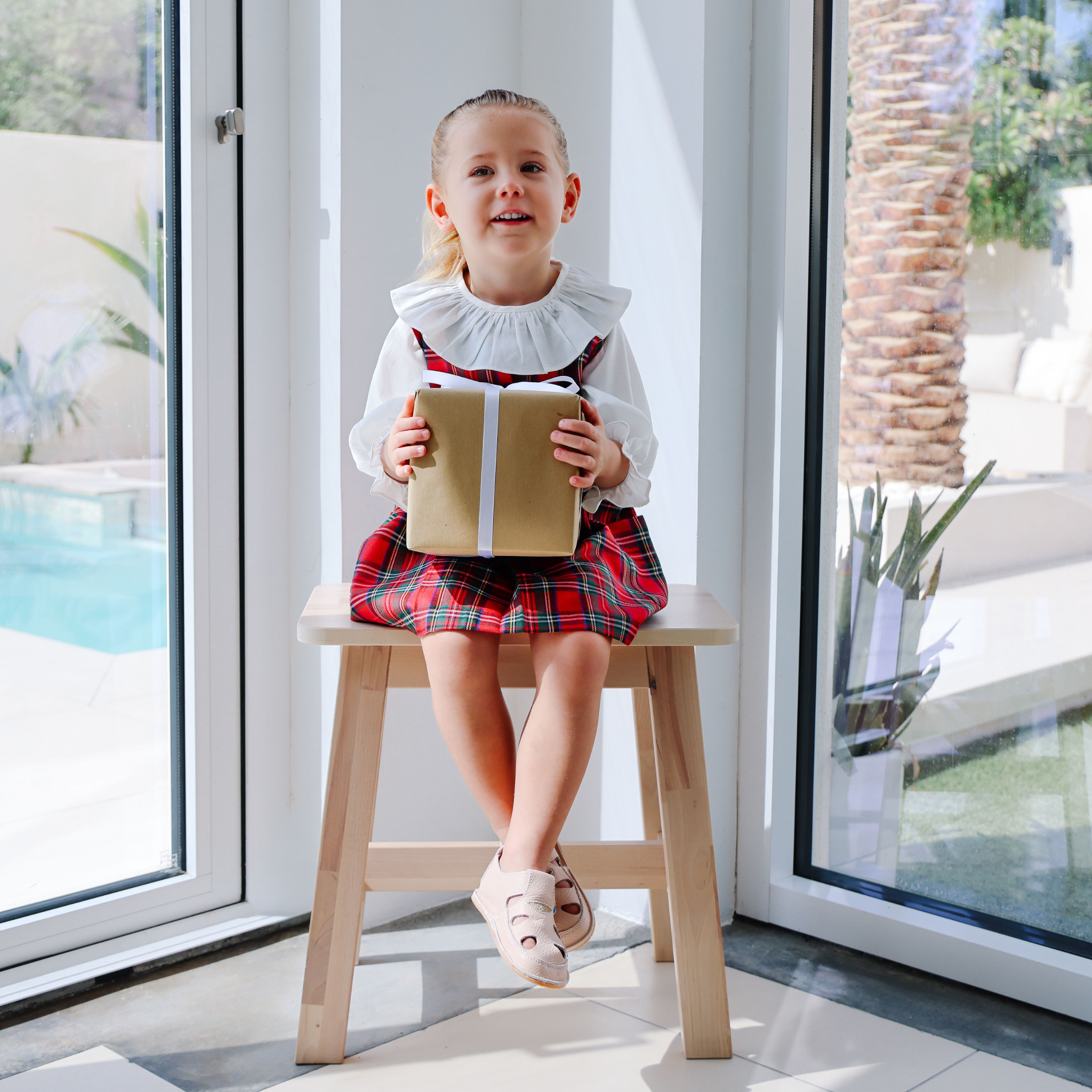 Tartan Pinafore Dress & Ruffle Shirt