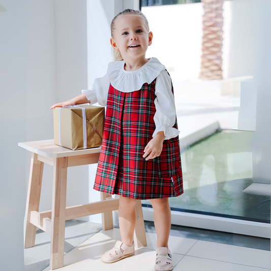Tartan Pinafore Dress & Ruffle Shirt