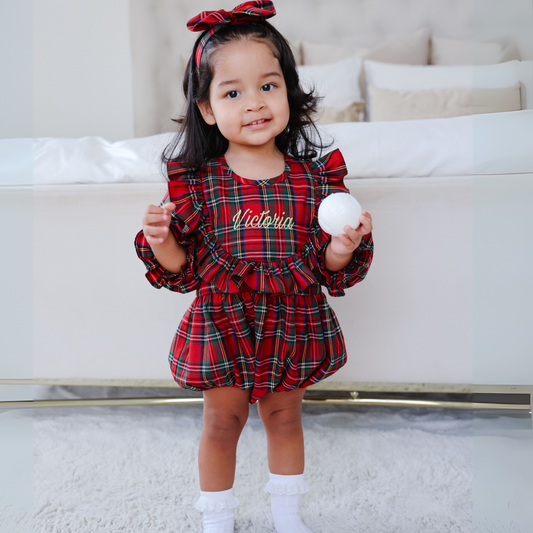 Long-Sleeved Tartan Romper
