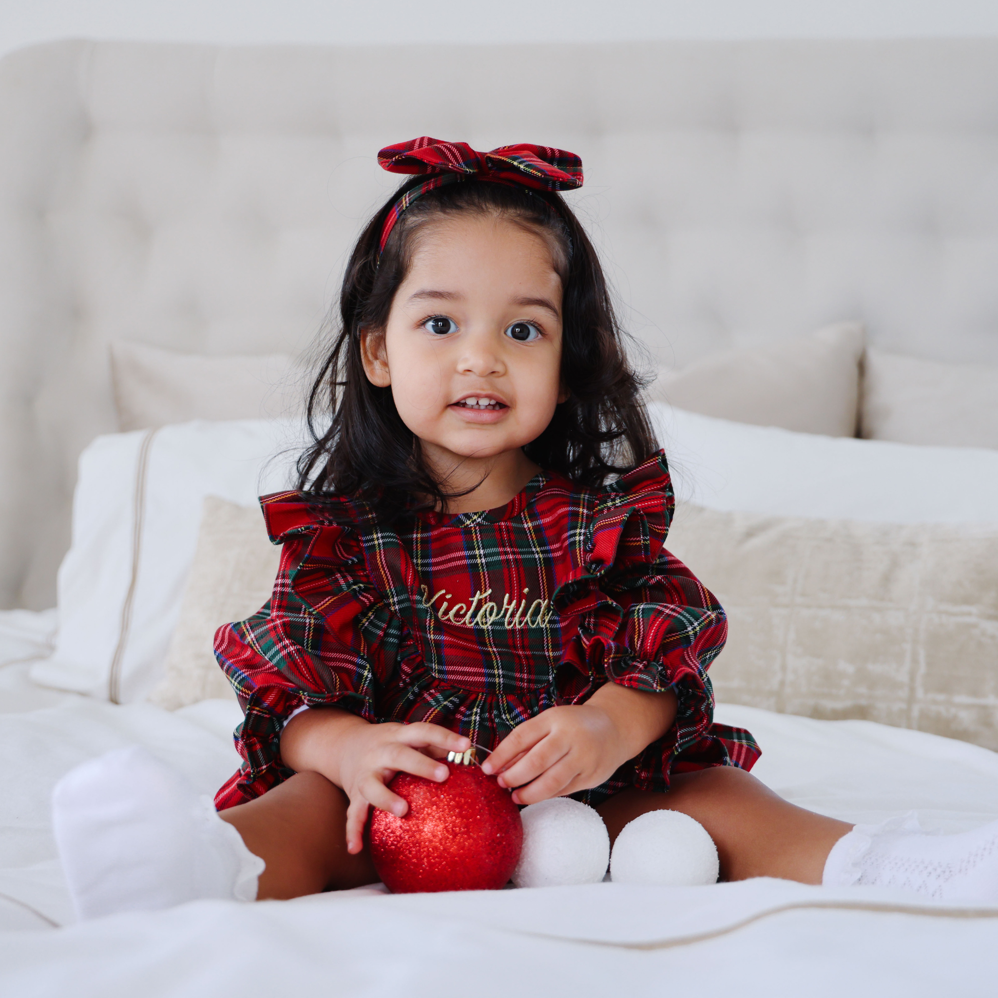 Long-Sleeved Tartan Romper