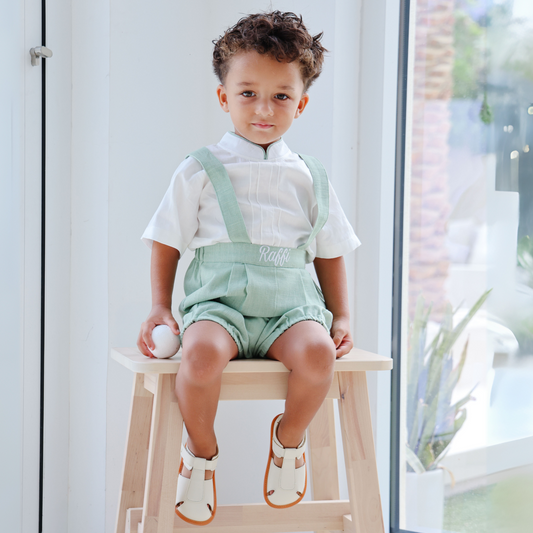 Linen Bloomer Shorts With Braces & Shirt Set