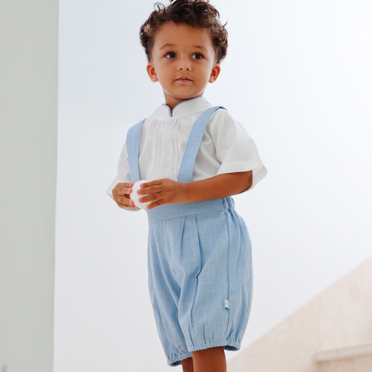 Linen Bloomer Shorts With Braces & Shirt Set