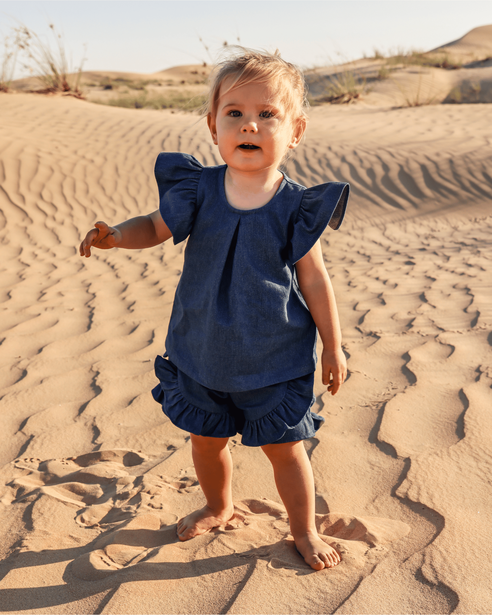 Denim Top & Shorts Set