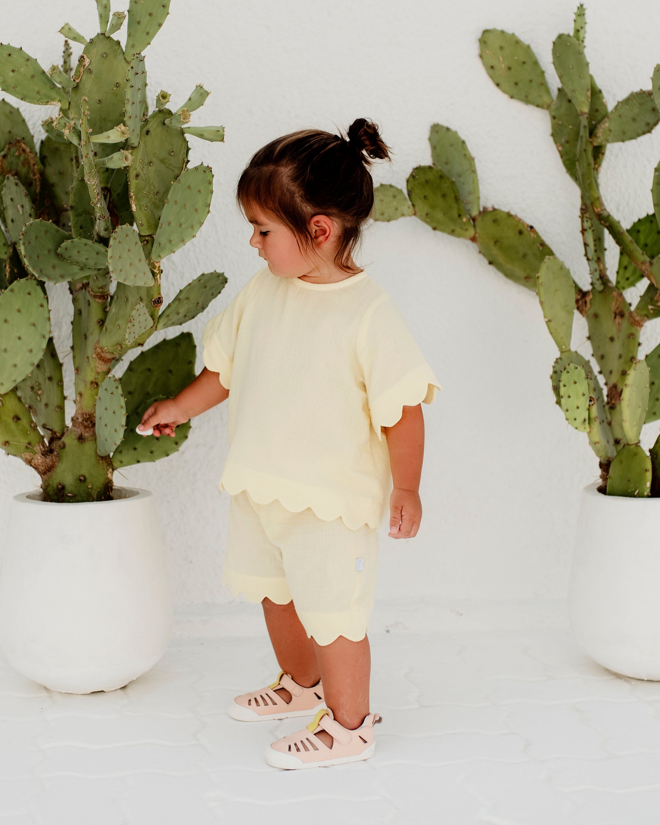 Pre-Made: Muslin Scallop Top & Shorts Set - Lemon