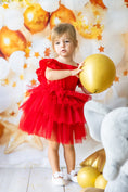 Load image into Gallery viewer, mace and co kids clothing dubai, tutu dress with frills and open back, for girls ages up to seven, including infants and toddlers, red colour, perfect for special occasions, birthday parties and formal events.
